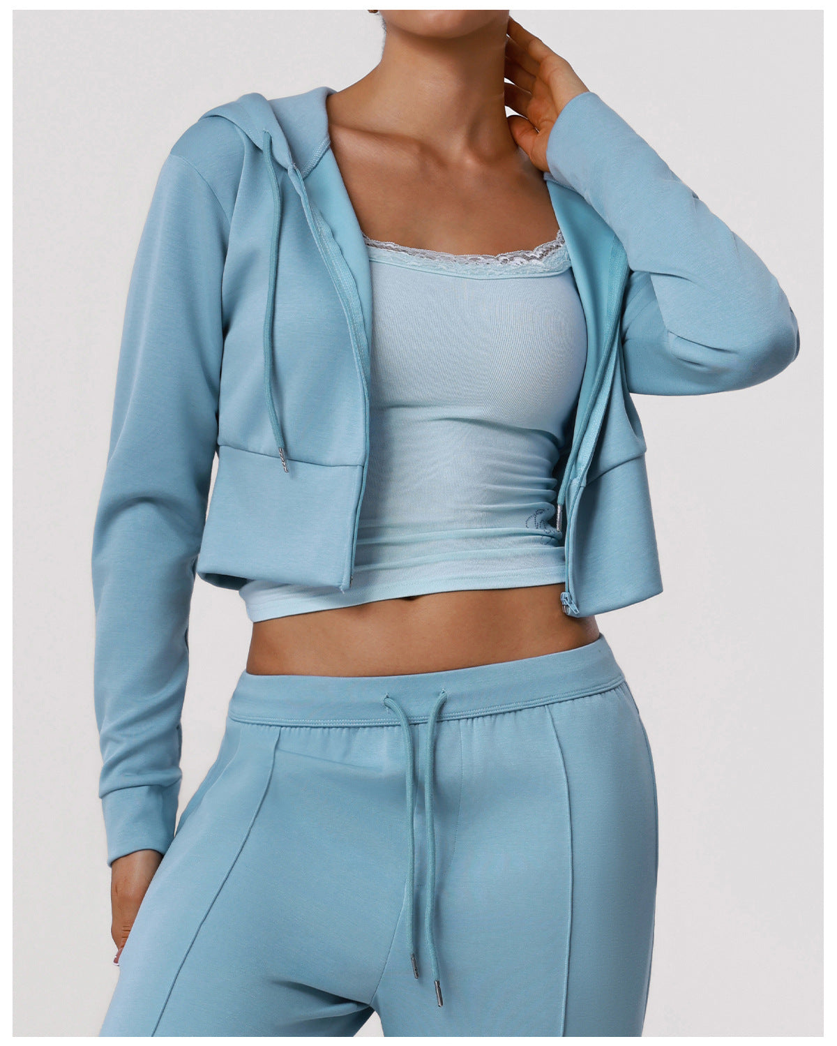 Casual Short Sports Waist Trimming Coat Autumn Winter Zipper Long Sleeve Hooded Sweater Outdoor Riding Running