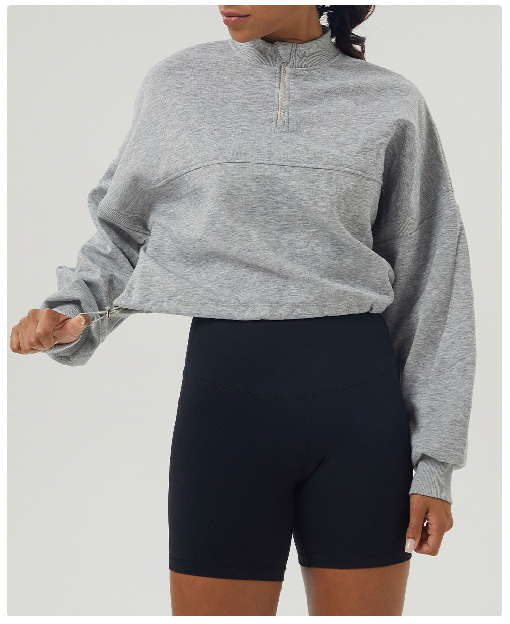 Autumn Winter Thickened Sweater Sports Casual Yoga Clothes Long Sleeve Jacket Half Zipper Fitness Clothes Loose Sweater Women