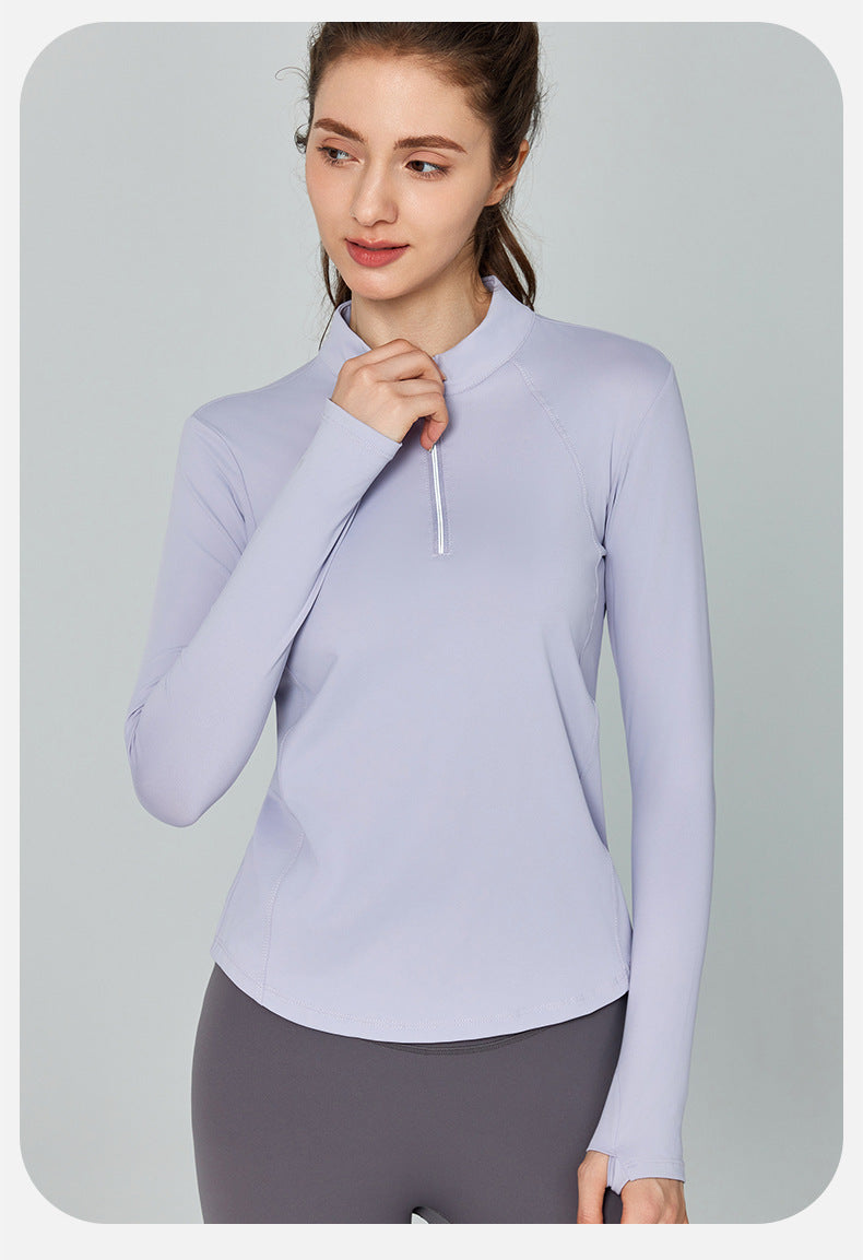 Reflective Stripe Half Zipper Yoga Clothes Long Sleeve Women Pilates Training Sports Tops Outdoor Breathable Workout Clothes