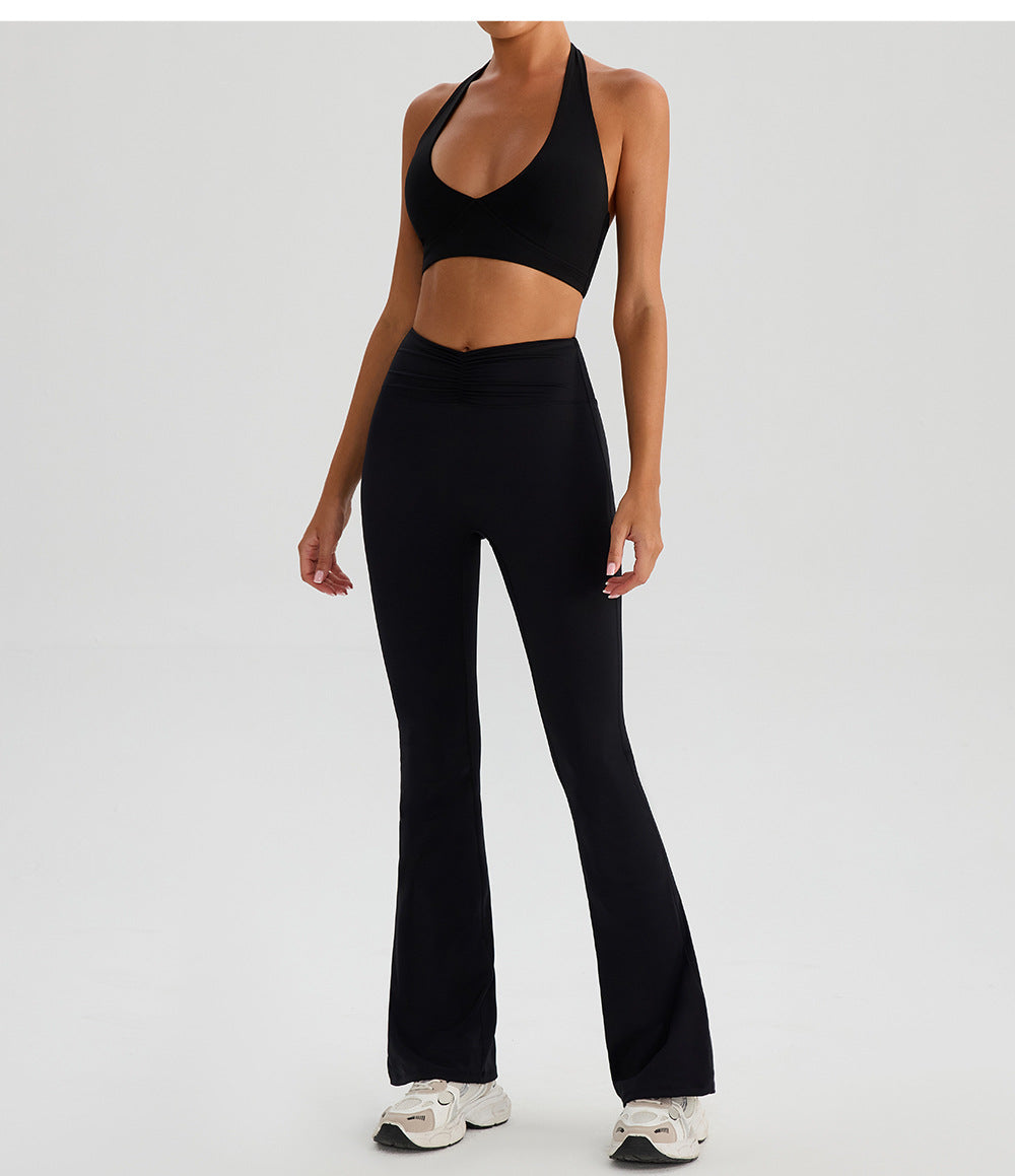 Yoga Sports Neck Hanging Bra Tennis Two Piece Set Outdoor Running Fitness Clothes Long Pants Set