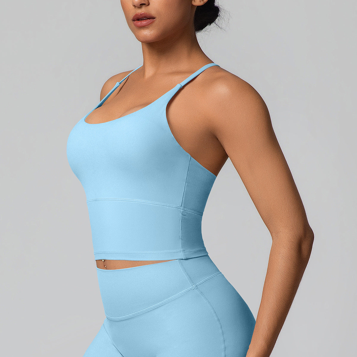 Solid Color Micro Brushed Bra Cross Sling Beautiful Back Sports Vest Casual Running Fitness Top Yoga Clothes