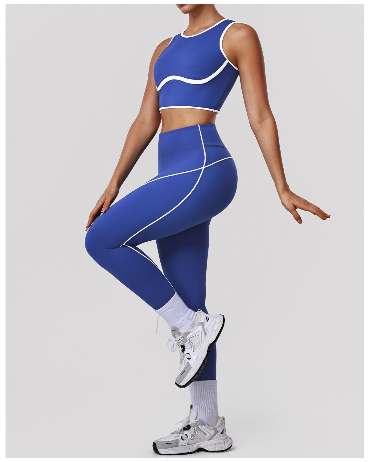 High Elastic Running Workout Outfit Shockproof Striped Bra Hip Raise High Waist Sports Pants Yoga Two Piece Sets