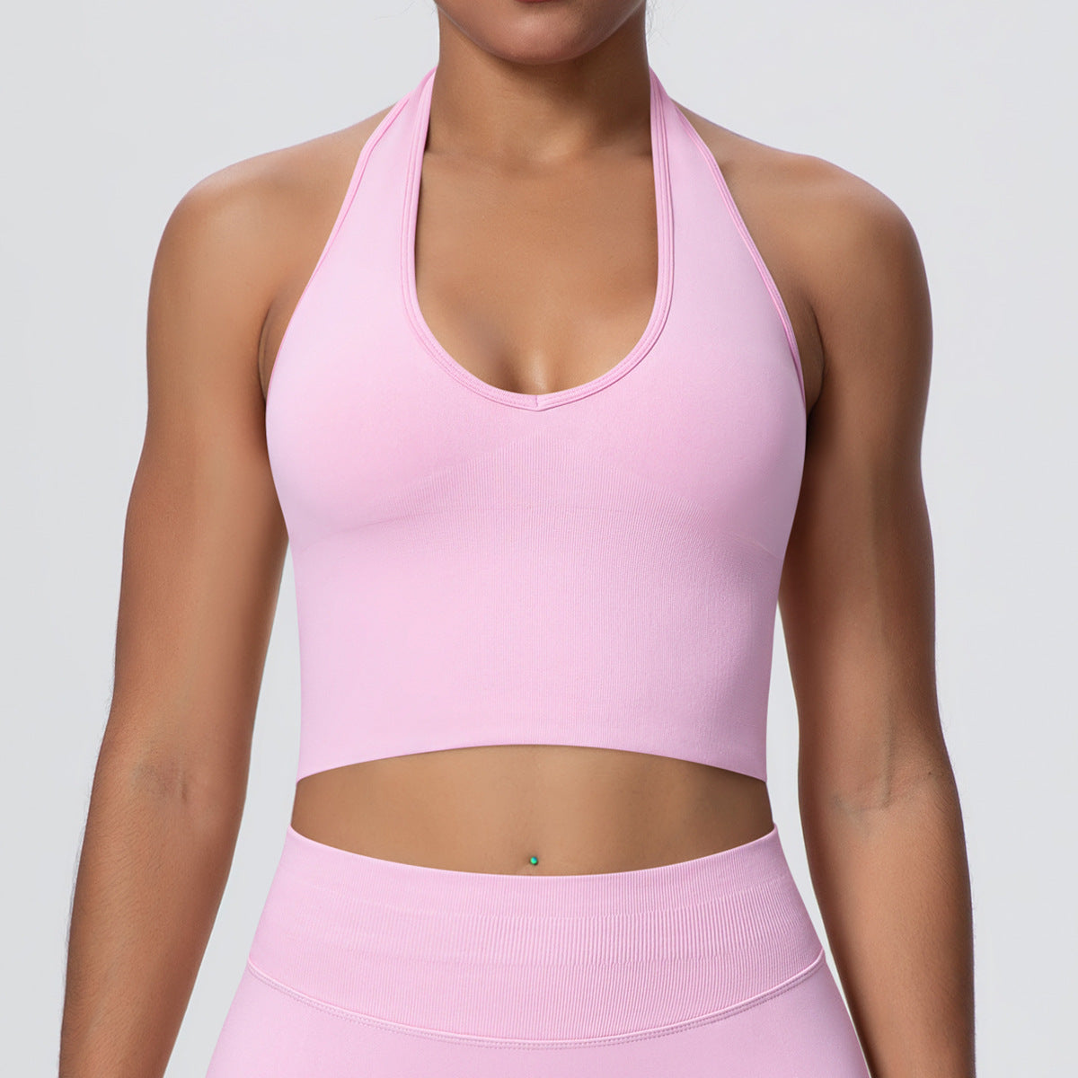 Solid Color Sports Back Shaping High Strength Poly Vest Breathable Waist Trimming Knitted Halter Bra Fitness Clothes Yoga Clothes