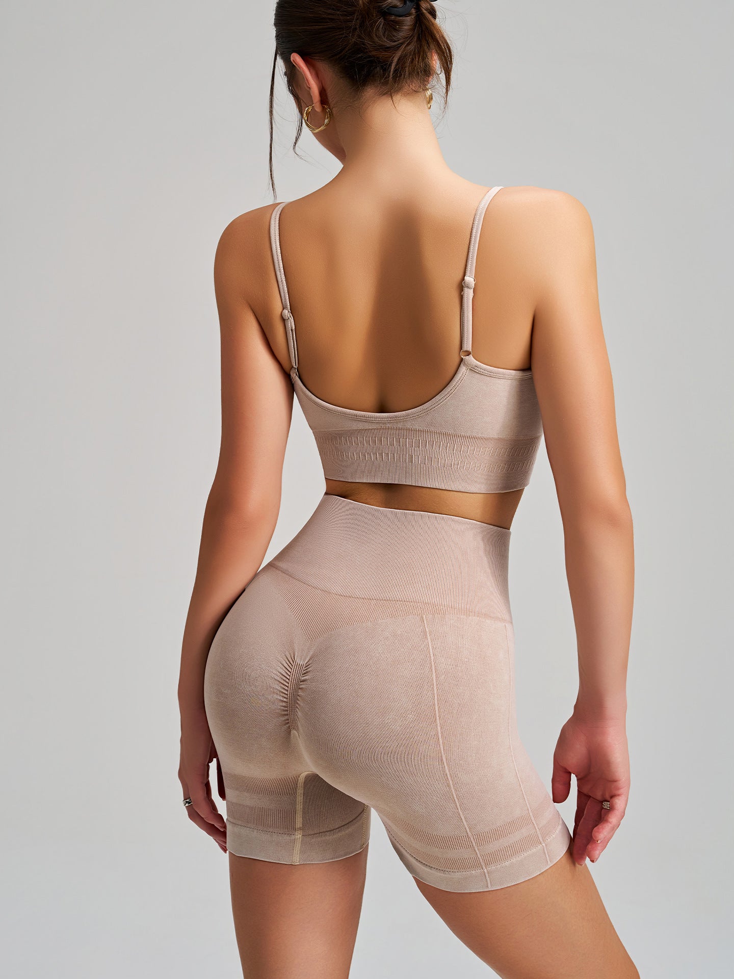Tight Exercise Workout Outfit Seamless Stone Washed Yoga Shorts Sports Bra Two Piece Sets