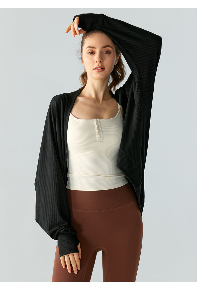 Spring Yoga Blouse Women Thin Bathrobe Sports Long Sleeves Outer Match Cardigan Workout Top Coat