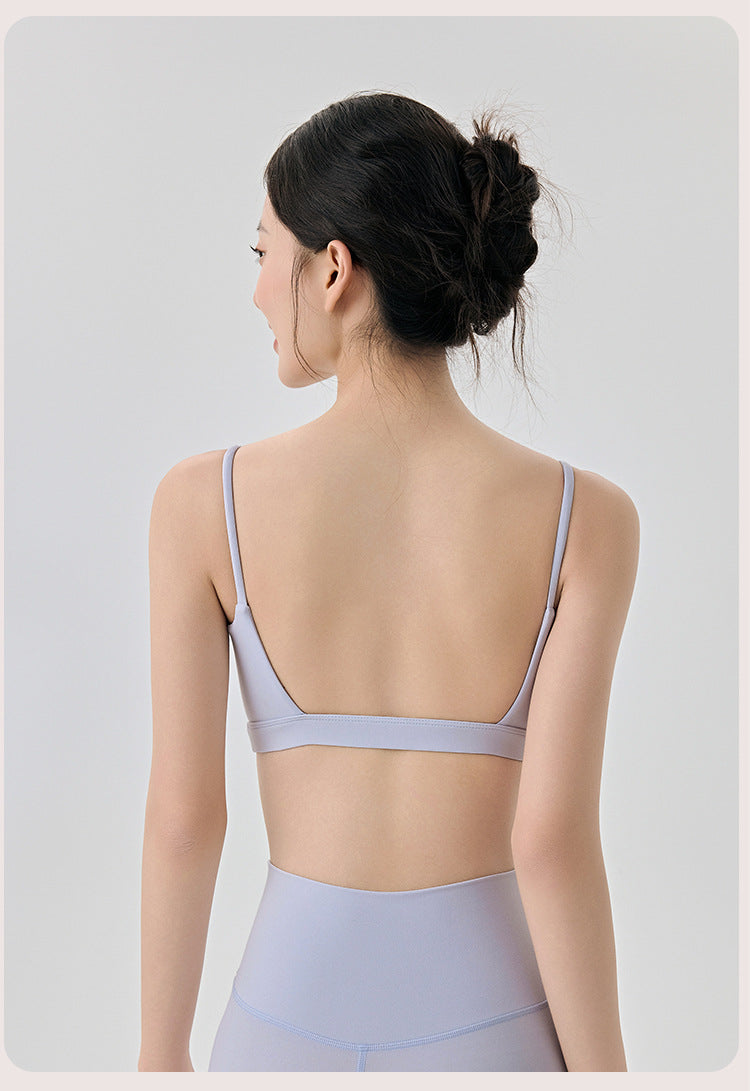Beauty Back Yoga Underwear Semi Fixed Diamond Cup Women Spaghetti Strap Sports Fitness Clothes Bra
