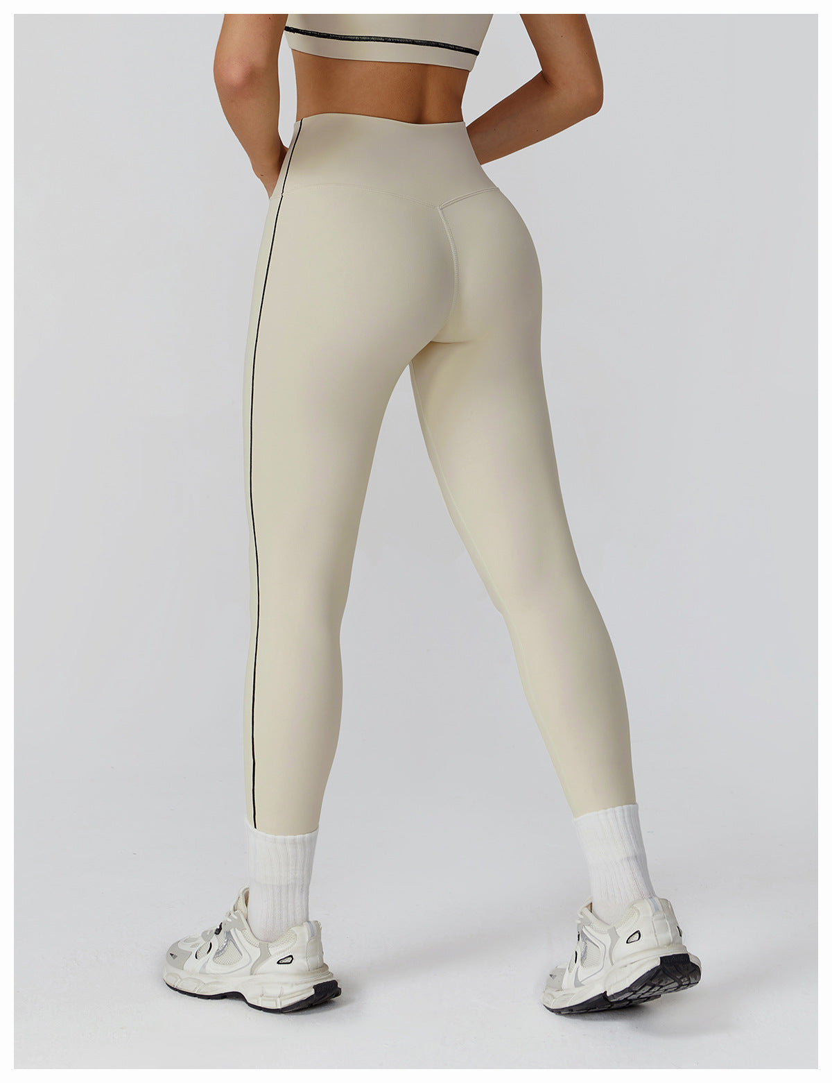 Sollinarry Contrast Color Brushed Yoga Trousers High Waist Tight Trousers Outdoor Cycling Running Exercise Workout Pants