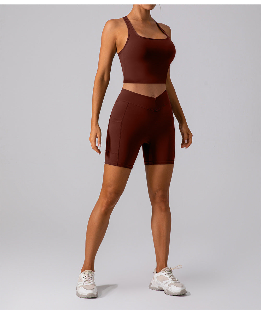 High Waist Hip Lift Fitness Shorts No Embarrassment Line Double Sided Brushed Yoga Pants Women Hip Lifting Slim Fit Sports Shorts
