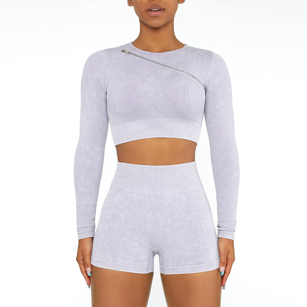 Seamless Yoga Clothes Sports Suit Zipper Underwear Vest Long Sleeve Fitness Clothes Top Skinny Yoga Pants Women