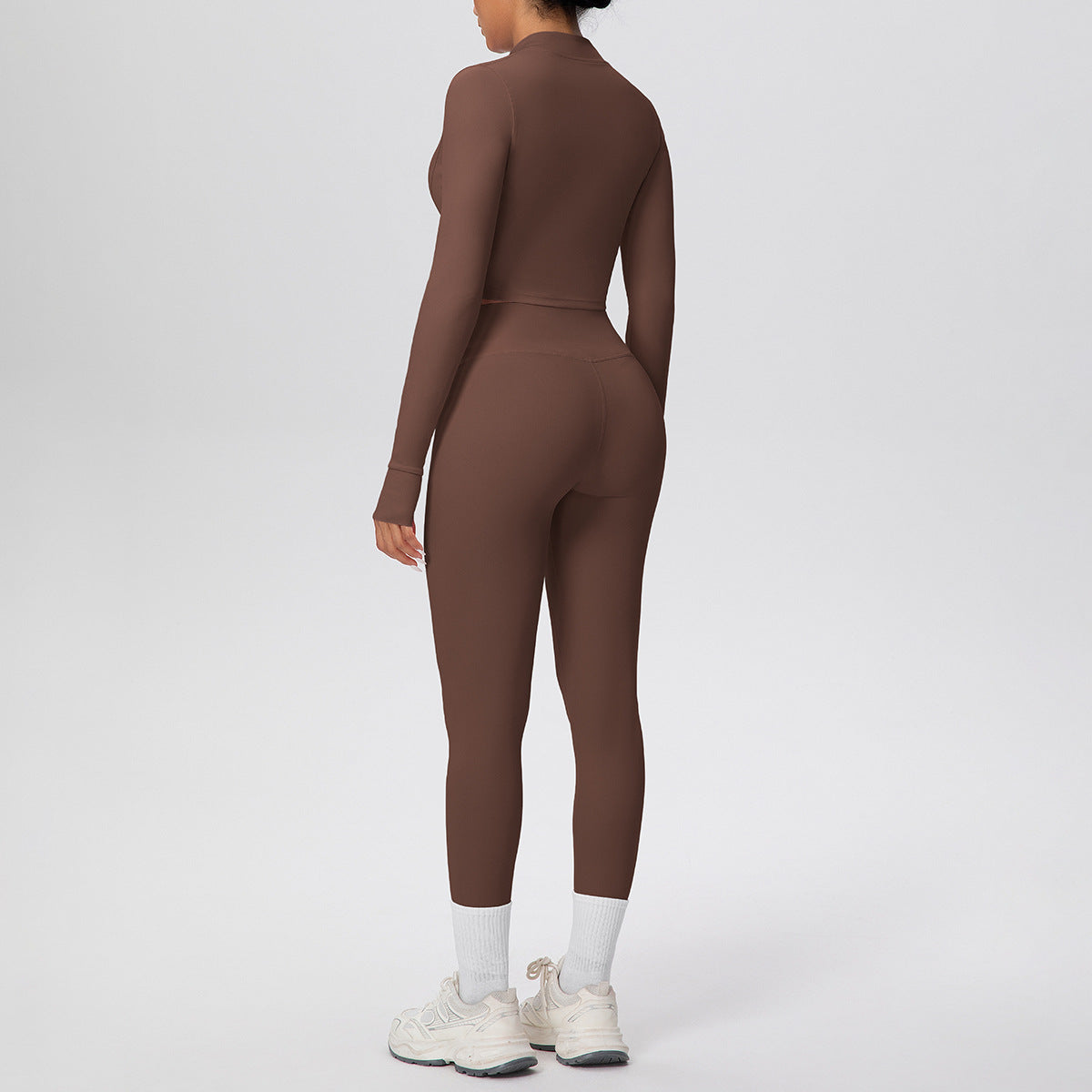 Solid Color Zip Long Sleeve Coat H Shaped Beauty Back Vest Slim Fit Yoga Pants Workout Clothes Yoga Three Piece Set