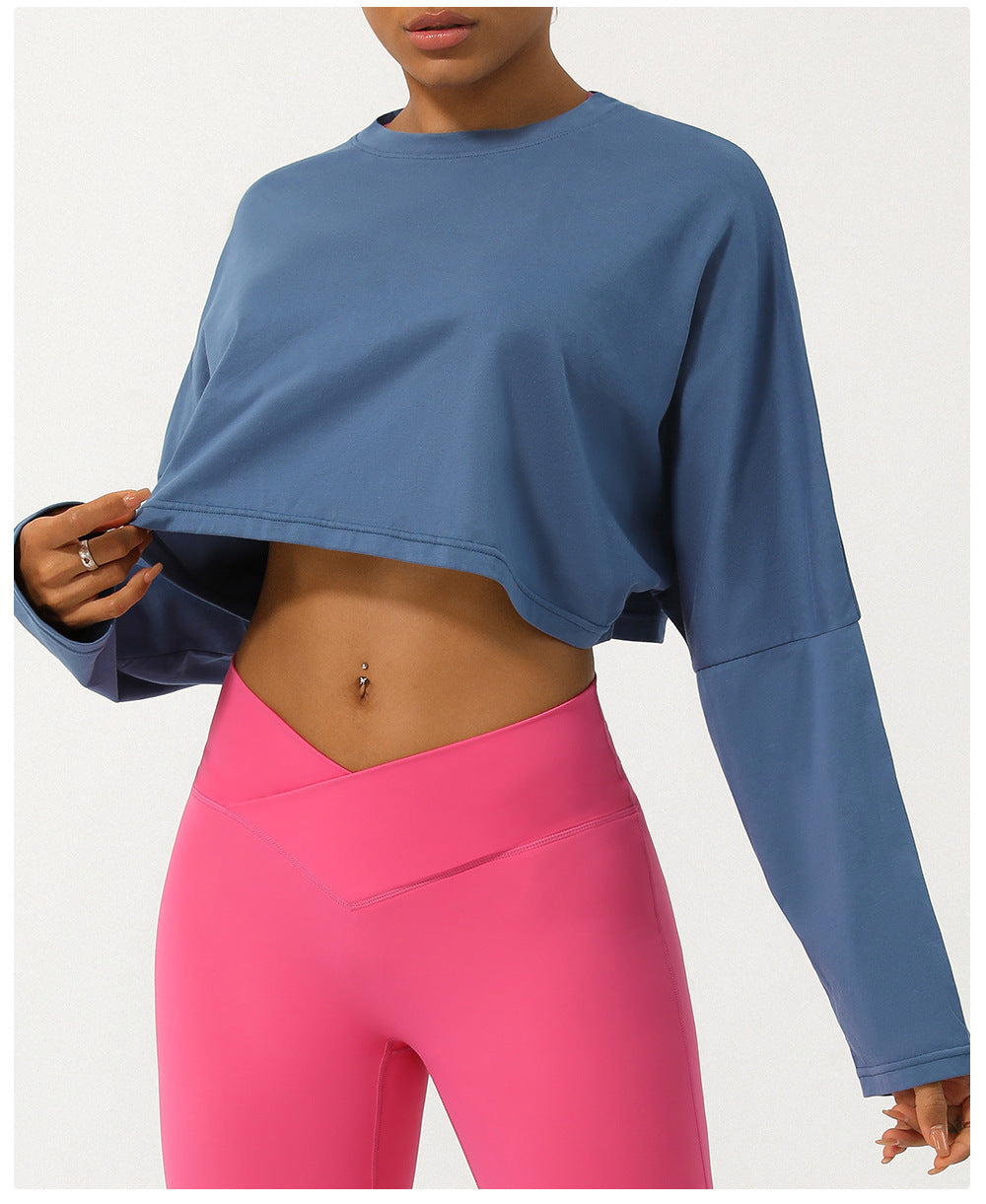 Spring Summer Yoga Clothing Top Round Neck Loose Running Sport Long Sleeve T Shirt Short Breathable Fitness T Shirt Top Women