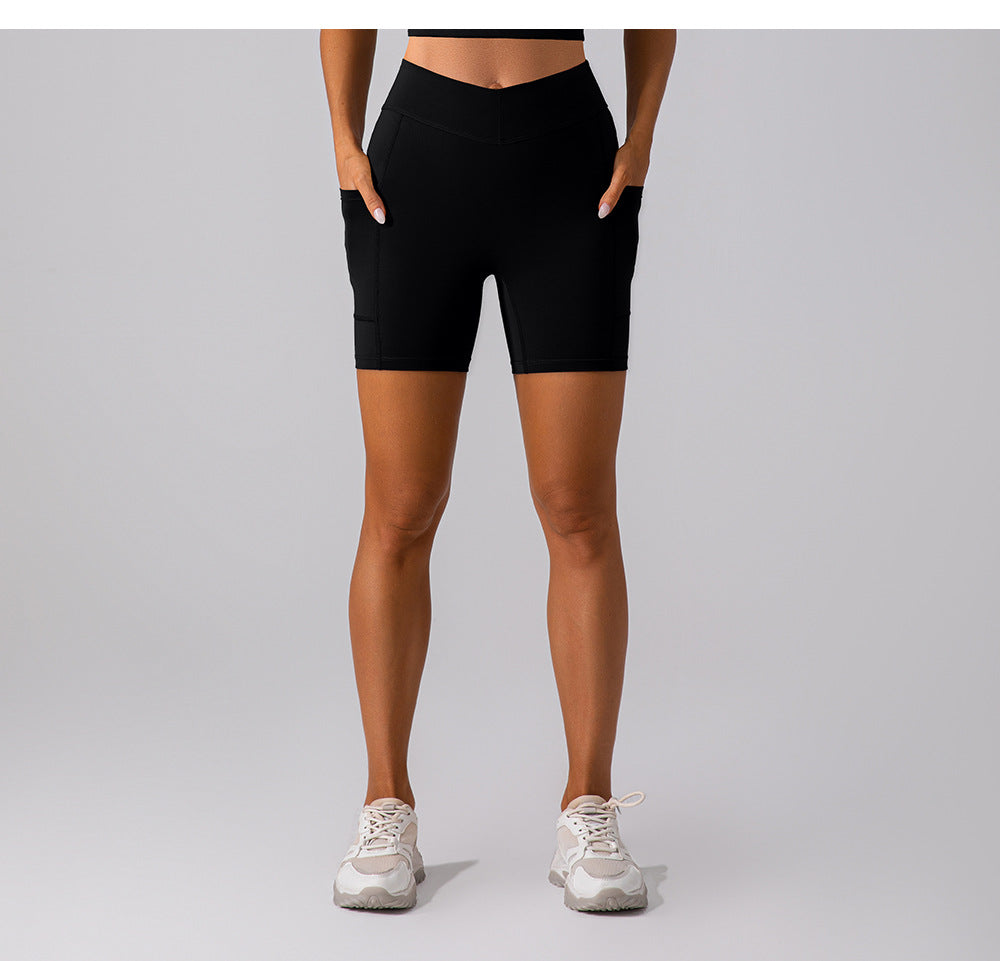 High Waist Hip Lift Fitness Shorts No Embarrassment Line Double Sided Brushed Yoga Pants Women Hip Lifting Slim Fit Sports Shorts