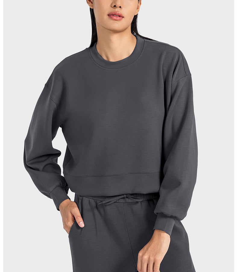 Air Layer round Neck Simple Casual All Match Yoga Long Sleeve Loose Skin Friendly Quick Drying Draping Sports Sweater for Women