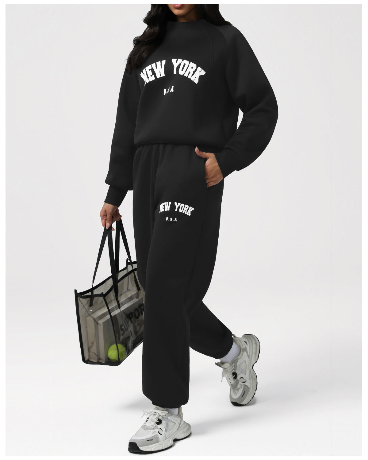 Autumn Winter Fleece Lined Sports Sweater Women Letter Graphic Long Sleeve Casual Warm Top Loose Thin Fitness Clothes