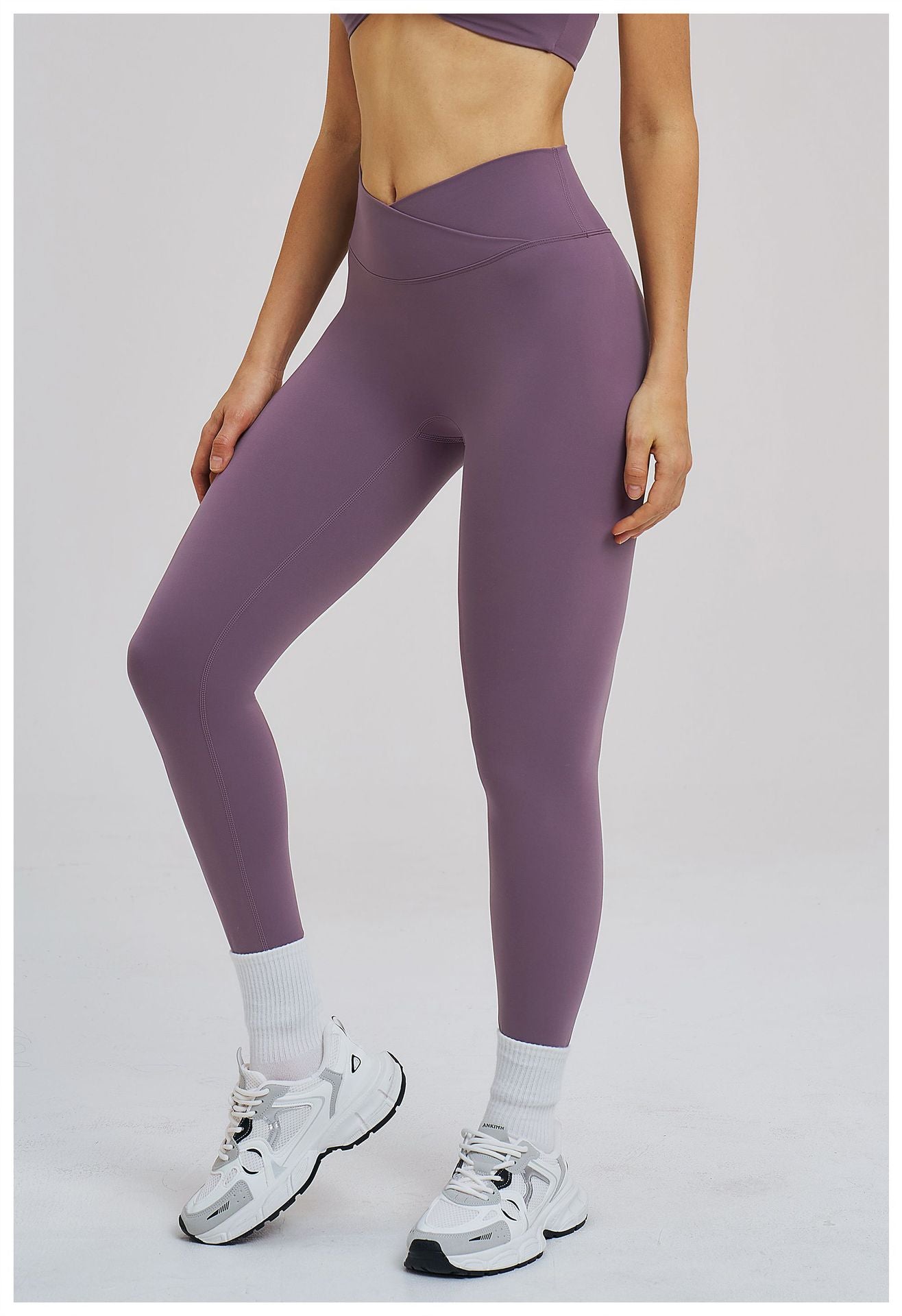 Brushed Yoga Trousers Cross Waist Skinny Workout Pants Outdoor Cycling Running Trousers