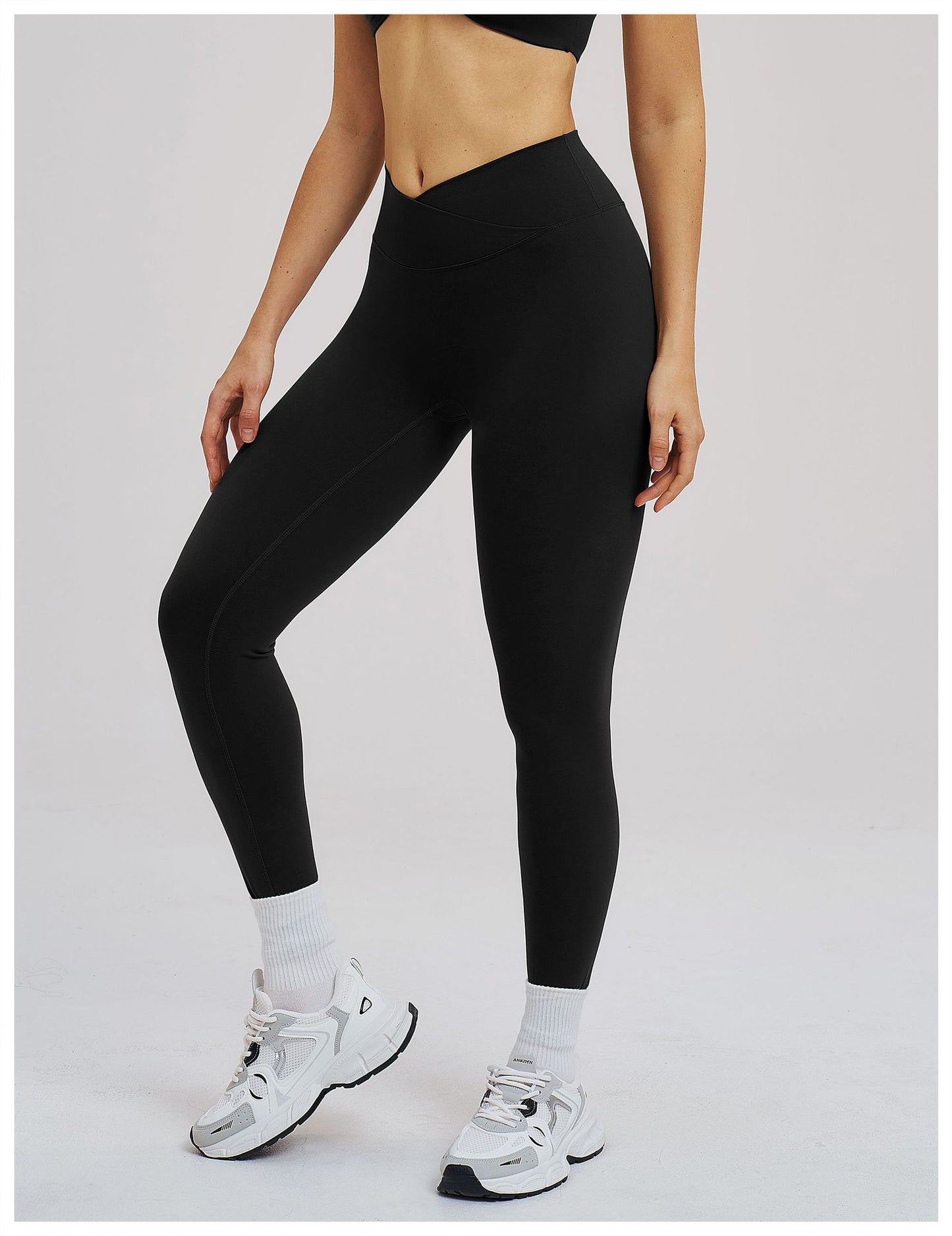 Brushed Yoga Trousers Cross Waist Skinny Workout Pants Outdoor Cycling Running Trousers