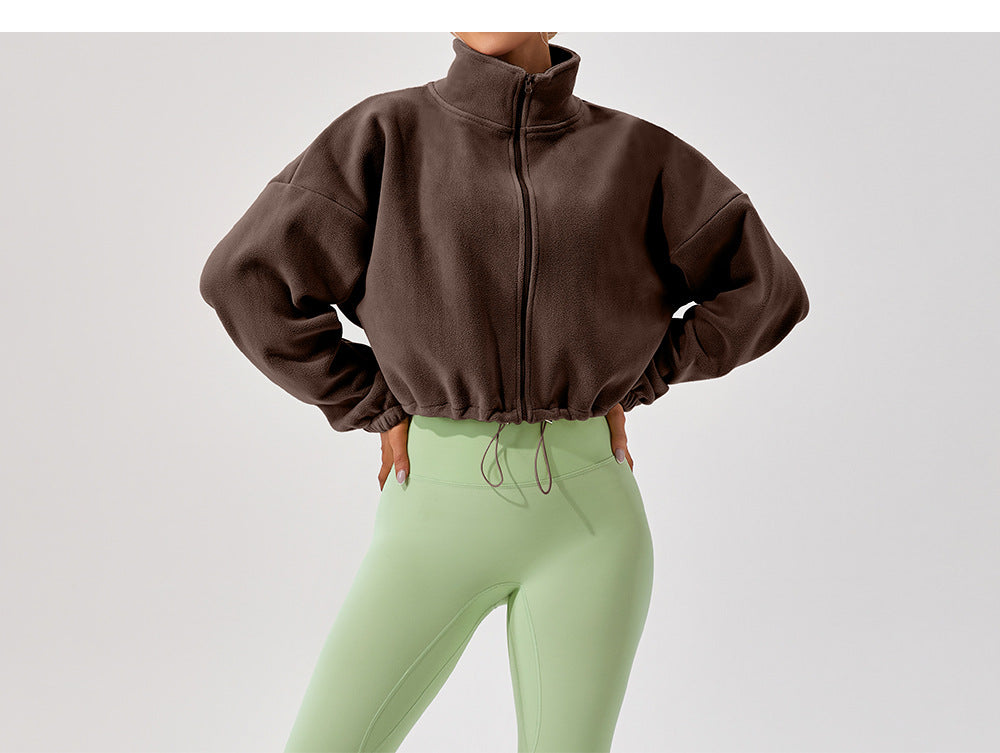 Winter Outdoors Cashmere Sports Jacket Women Stand Collar Loose Fleece Warm Running Casual Short Coat