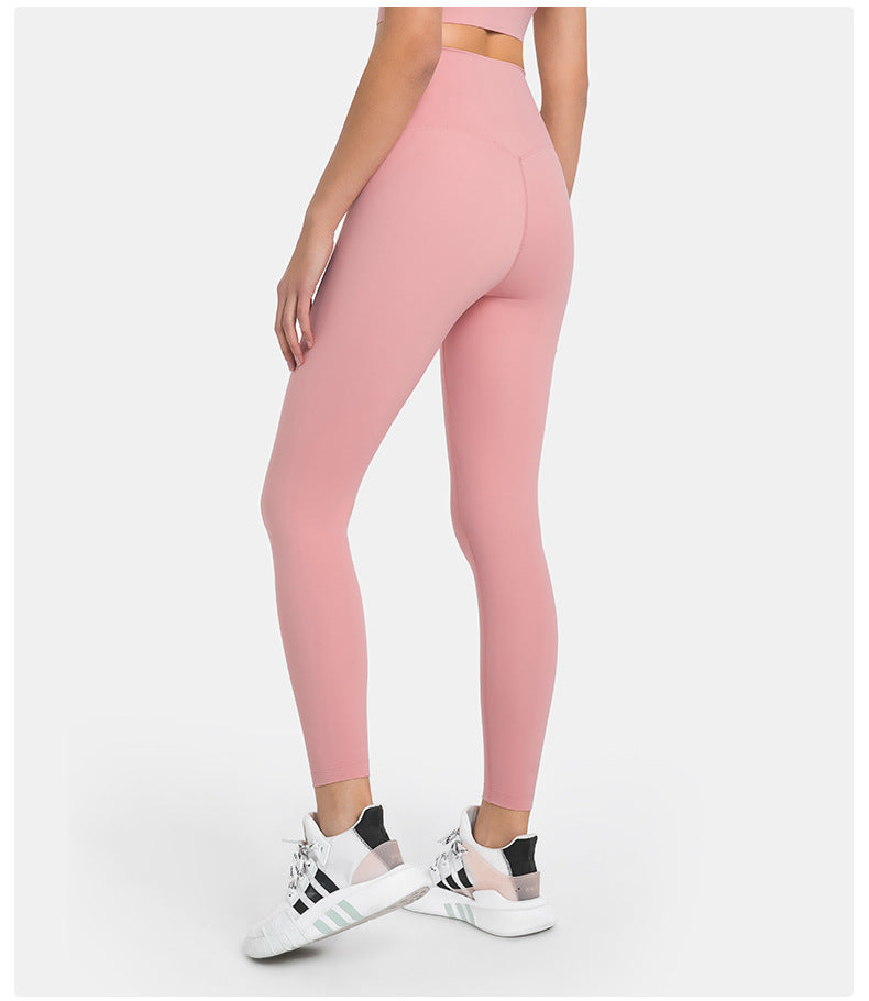 Diqian Non Embarrassing Line Skin Friendly Nude Feel Yoga Pants High Waist Shaping Stretch Sports Ninth Pants Women