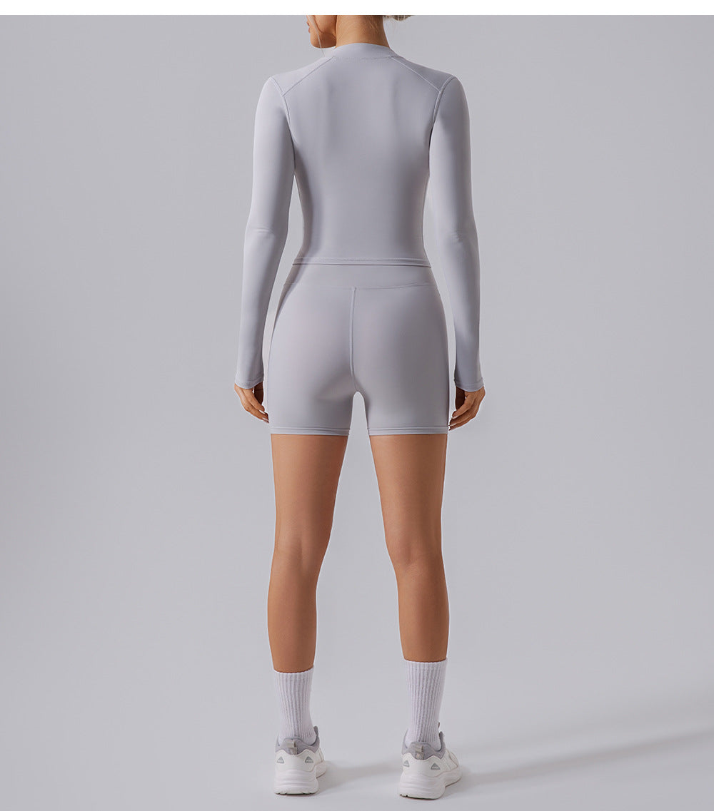 Autumn High Elastic Gym Sports Top Women Long Sleeve Slim Fit Zipper Cardigan Skinny Running Yoga Clothes Coat