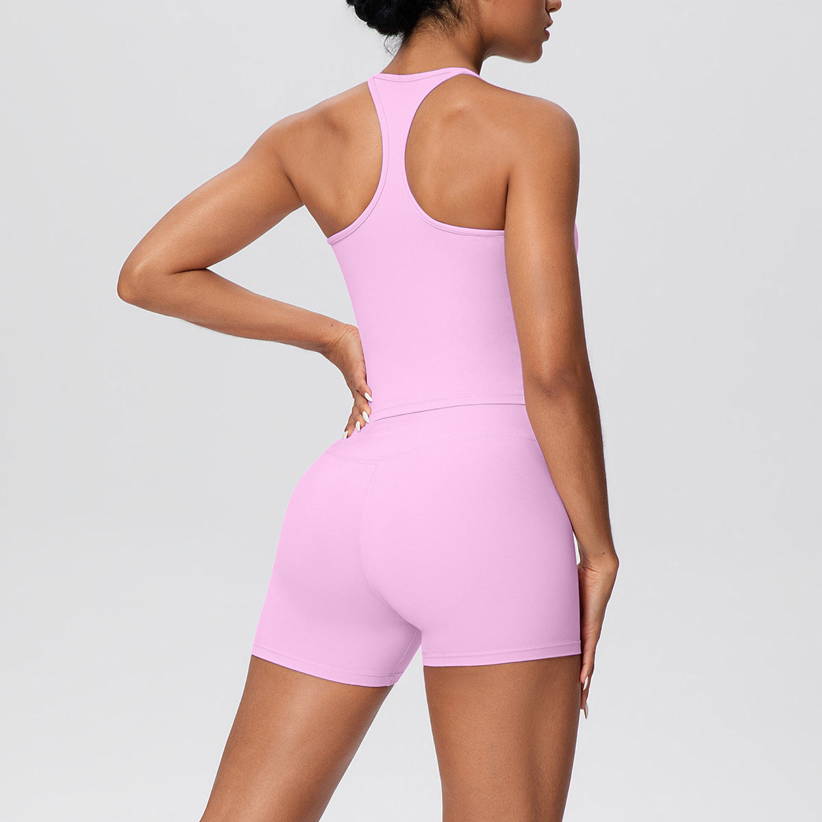 Solid Color Skin Friendly H Shaped Beauty Back Sports Vest Yoga Shorts Tight Leggings Fitness Yoga Wear Set