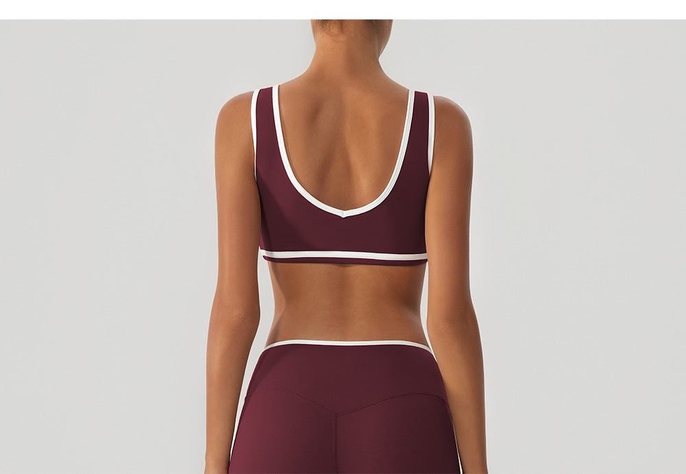 Contrast Color with Chest Pad Wide Shoulder Strap Sports Underwear Shockproof Women Yoga Bra Outer Window Fitness Vest