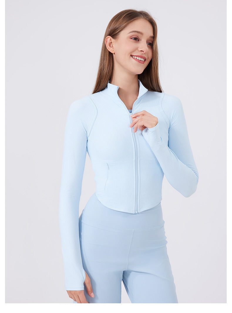 Stand Collar Casual Running Outerwear Yoga Clothes Women Zipper Slim Fit Sports Jacket High Elastic Outdoor Nude Feel Fitness Jacket