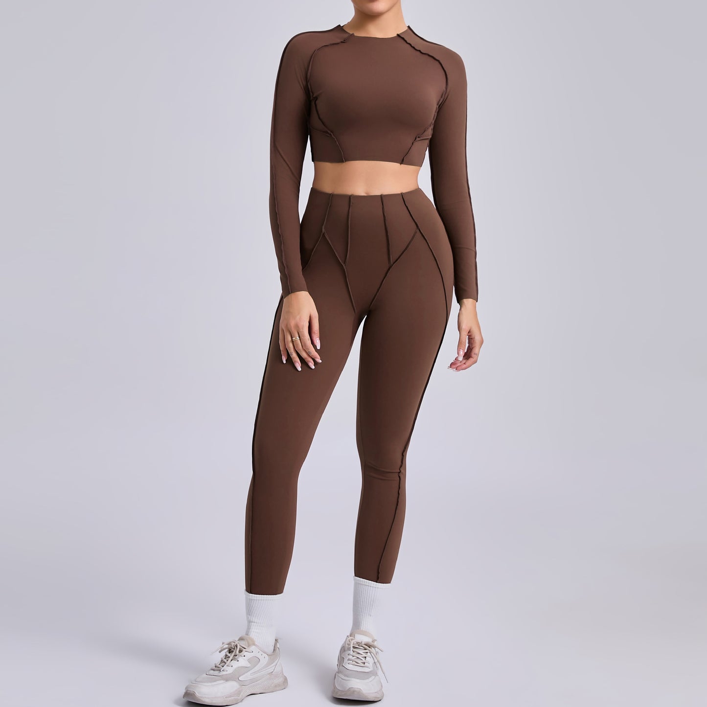 Autumn Sand Three Dimensional Beauty Yoga Two Piece Sets Women Pleated Hip Lifting All Match Yoga Clothes Running Exercise Workout Outfit