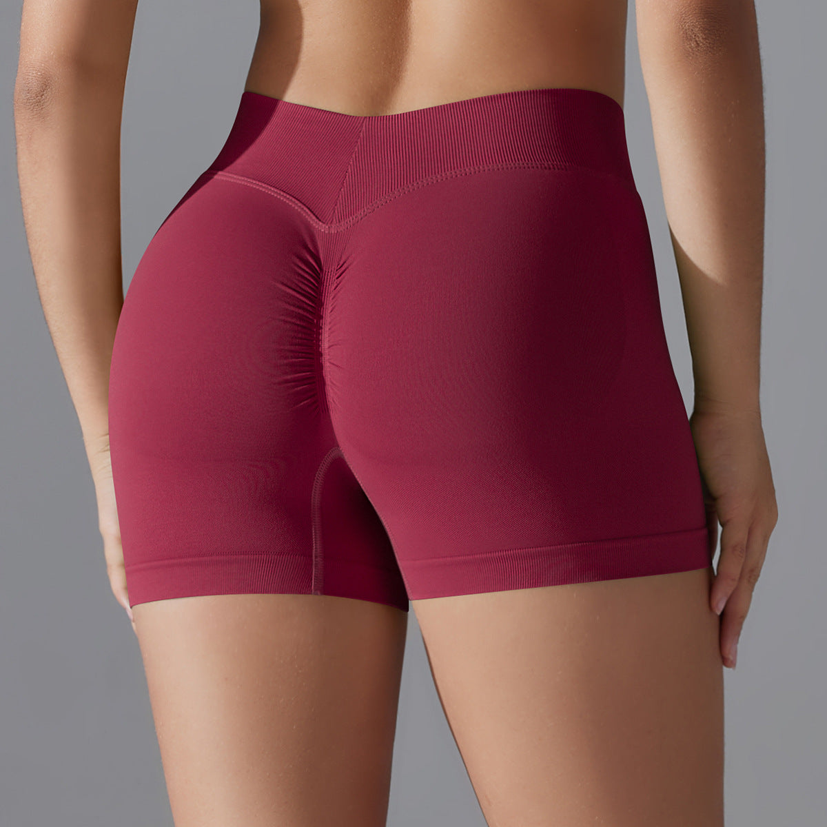 High Waist Knit Hip Raise Fitness Pants Back V Waist Women Running Skinny Yoga Pants Stretch Belly Compression Sports Shorts