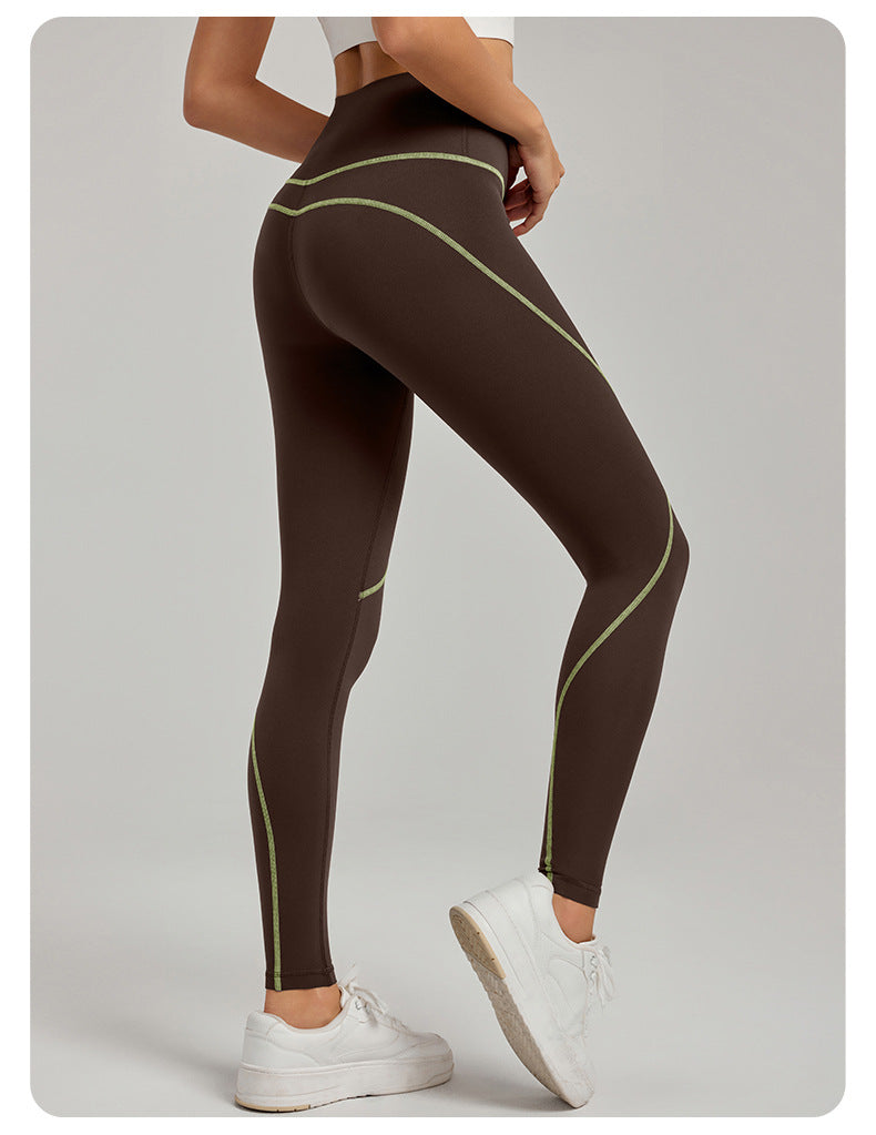 Antibacterial Inner Sports Trousers Contrasting Color Thread Nude Feel Fitness Tights Outer Wear High Waist Hip Lift Yoga Trousers