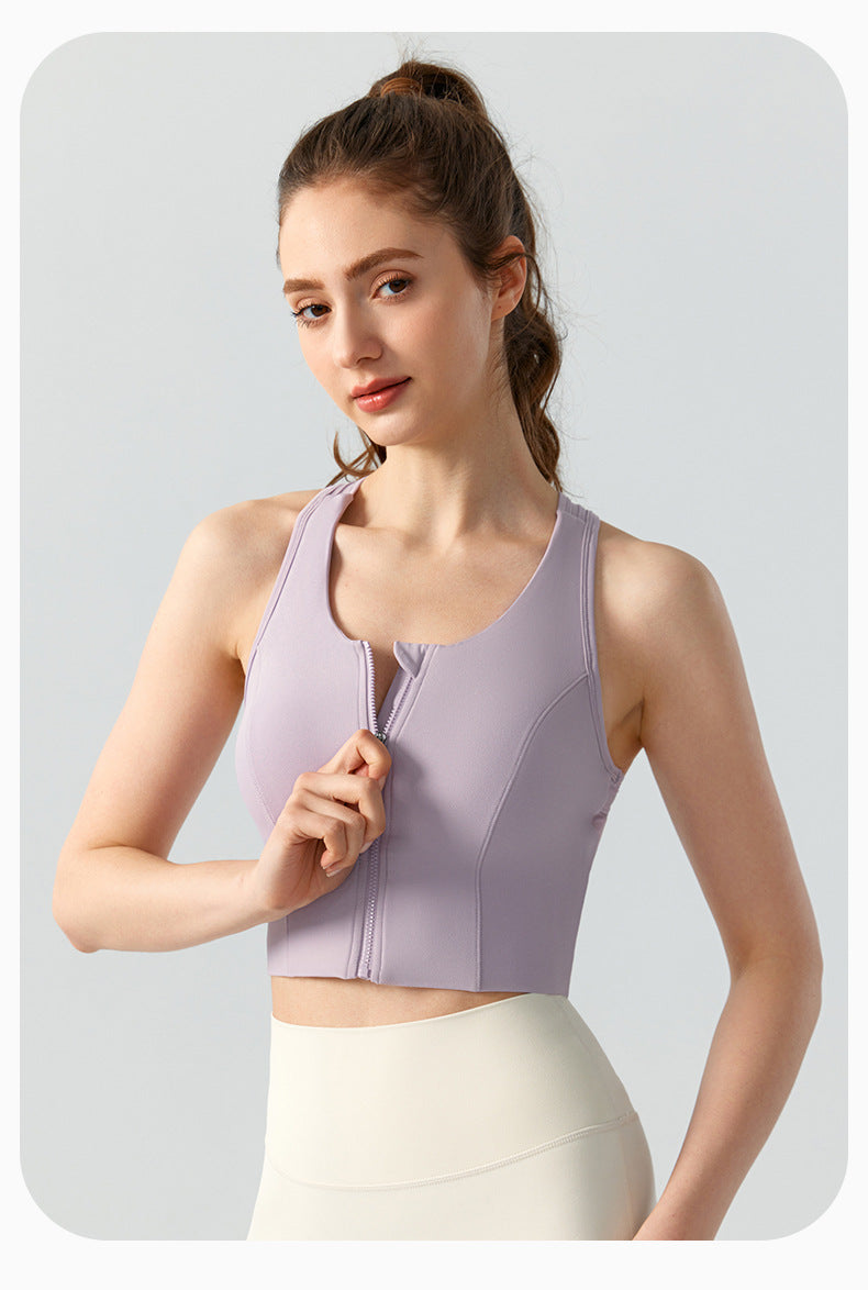 Front Zipper Sports Underwear Naked Women High Strength Workout Bra Running Shockproof One Piece Yoga Vest