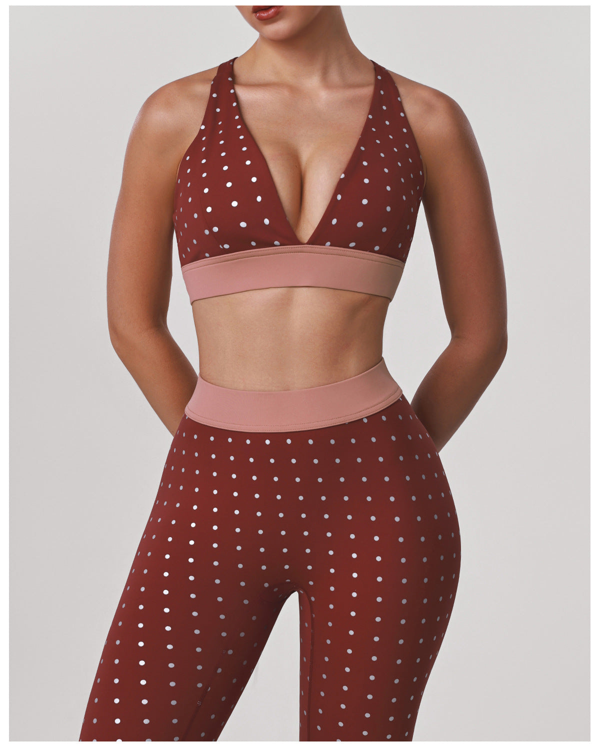 Dotted Prints Two Piece Sets Yoga Clothes Sexy Push up Bra High Elastic Tights Sports Fitness Clothes