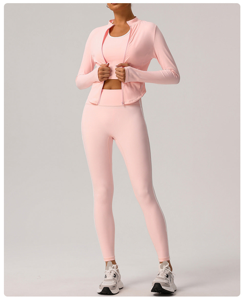 Small Stand Collar Yoga Clothes Women Slim Jacket Windproof Zipper Top Pocket Sports Running Tight Jacket