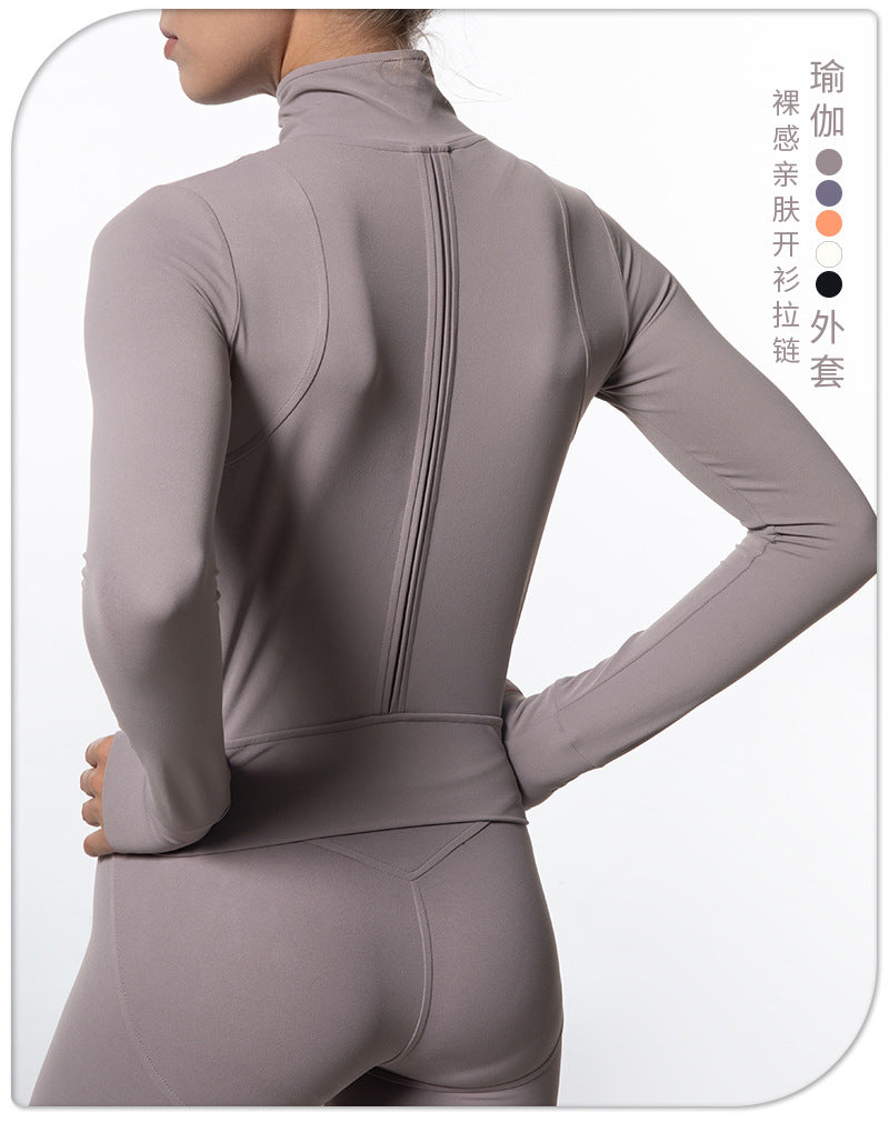 Tight Sweater Stand Collar Zipper Sports Jacket Coat Quick Drying Outfit Pocket Yoga Clothes for Women