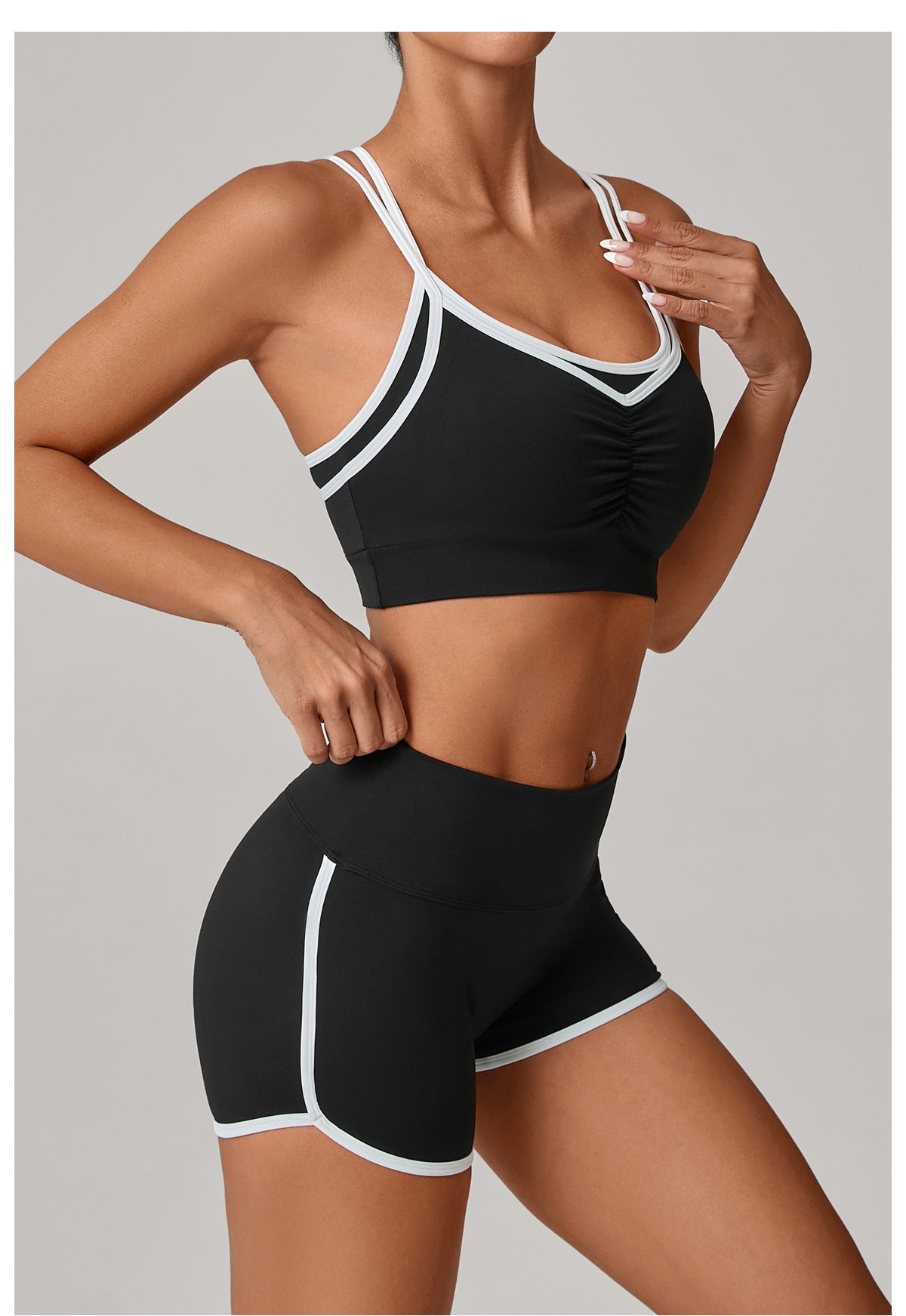 Contrast Color Bra Bum Lift Shorts Two Piece Set Color Matching Skinny Running Fitness Yoga Set