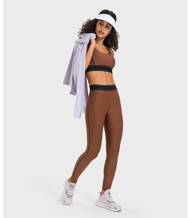 Contrast Color Elasticated Waist Sports Tights High Elastic Slim Slimming Training Fitness Yoga Pants Women