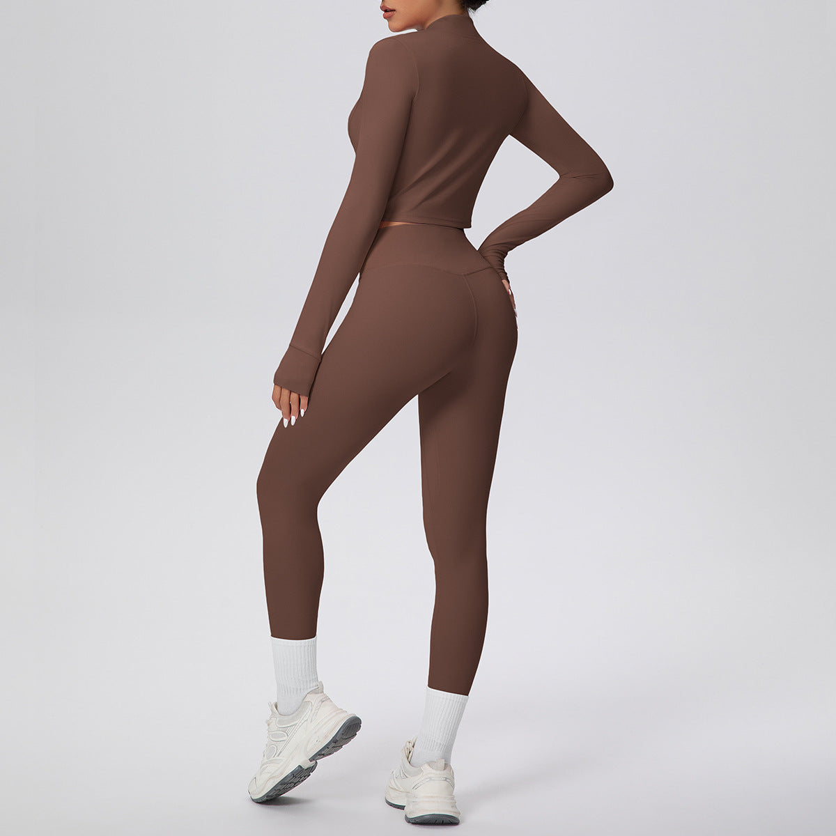 Tight High Waist Nude Feel Sports Thumb Hole Zip Long Sleeve Coat Yoga Clothes Fitness Hip Lifting Yoga Set