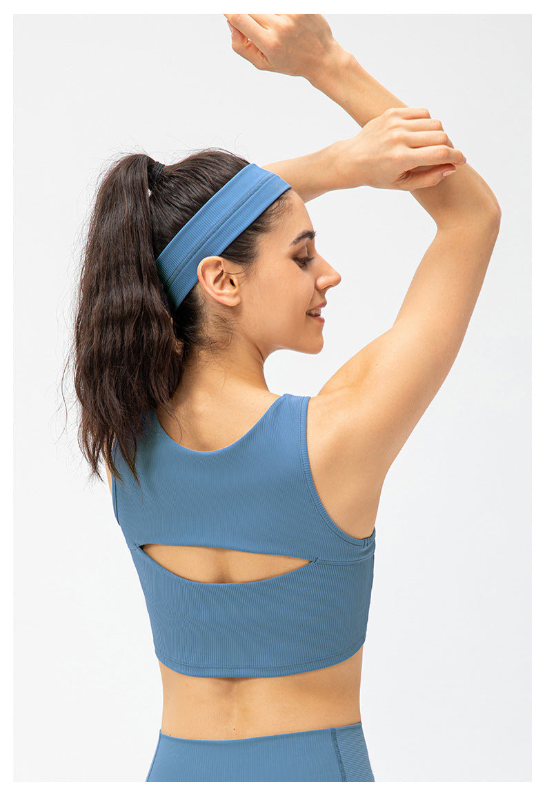 Spring Summer Women Yoga Workout Bra Hollow Out Cutout Out Sexy With Breast Pad Shockproof Running Exercise Underwear Vest