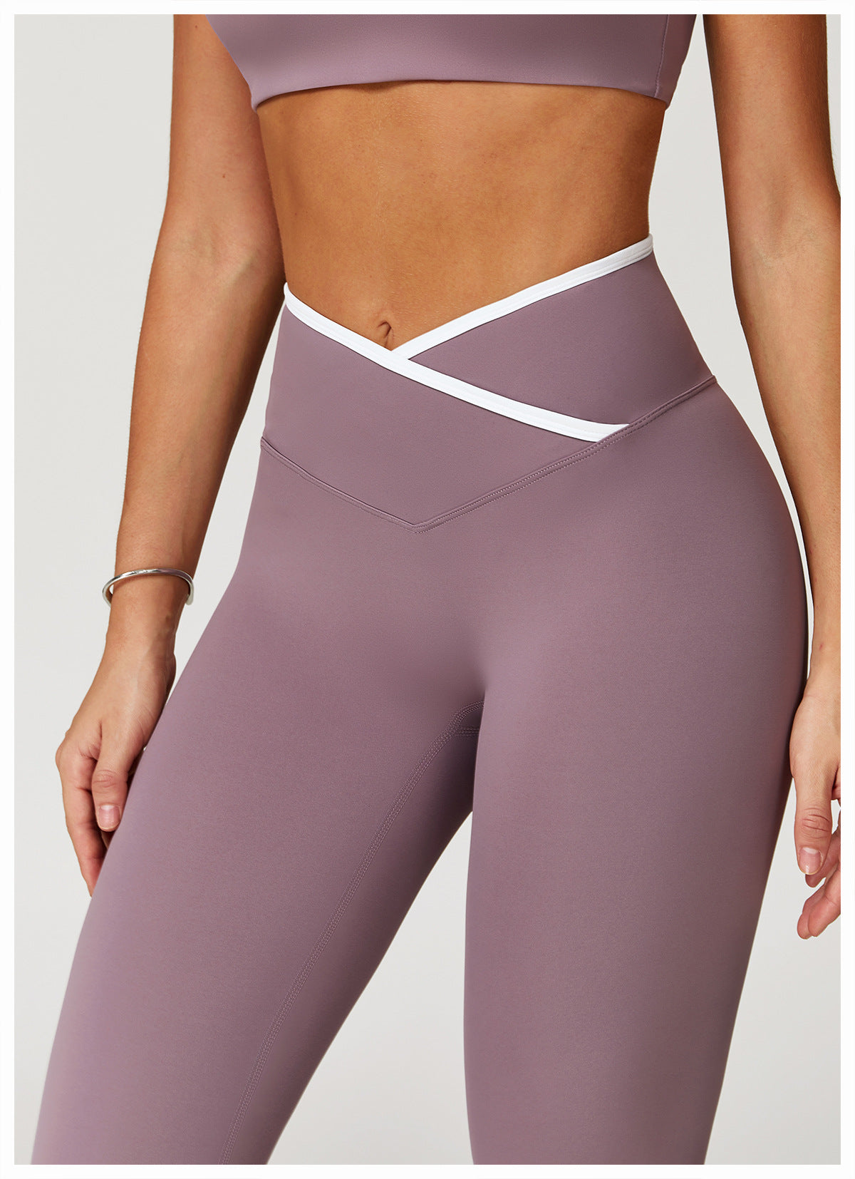 Sollinarry Nude Feel Skinny Yoga Pants Cross High Waist Contrast Color Tights Women Sports Running Fitness Pants