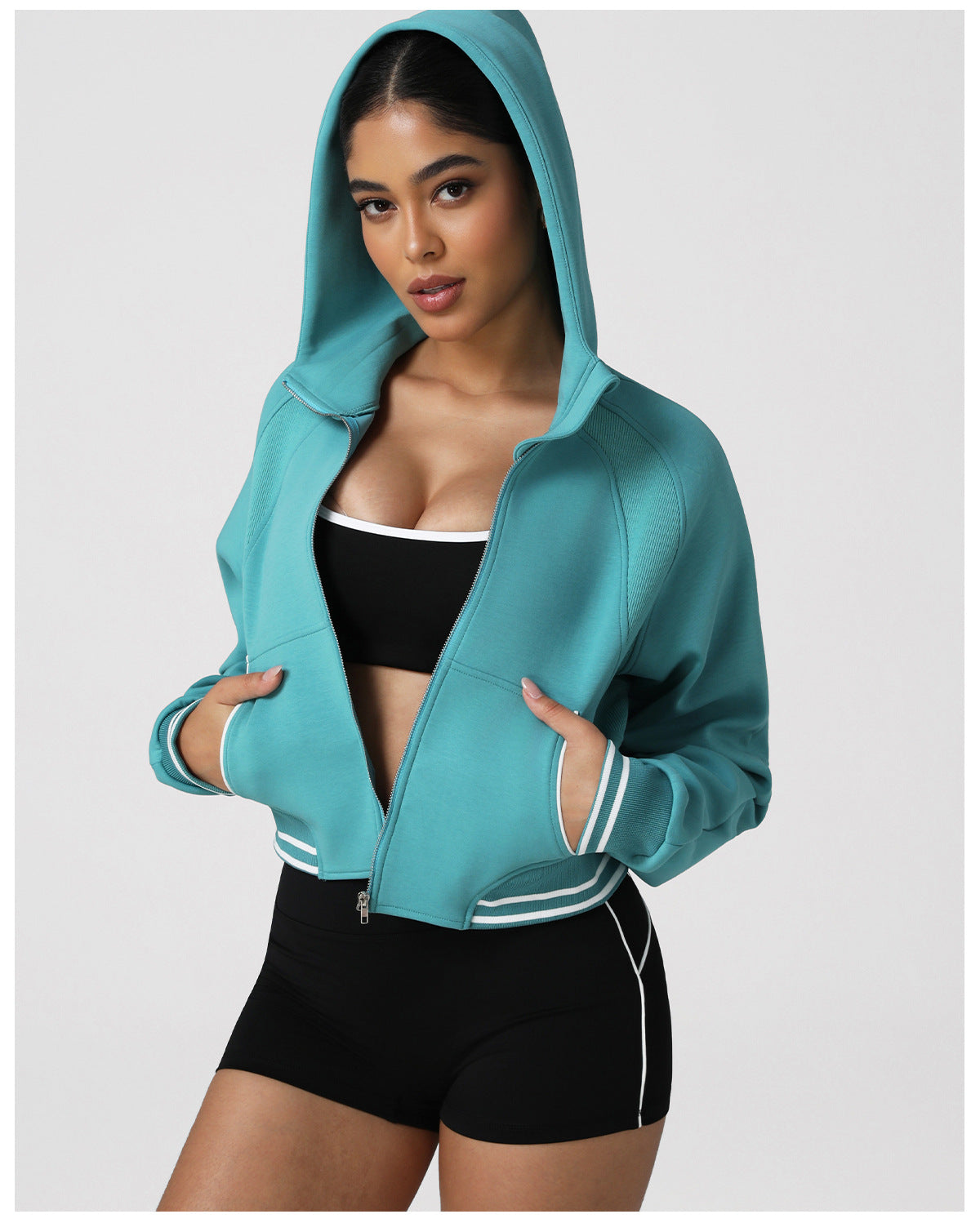 Arrival Sports Casual Long Sleeve Thermal Jacket Autumn Winter Contrast Color Hooded Zipper Jacket Thick Sweater Workout Clothes