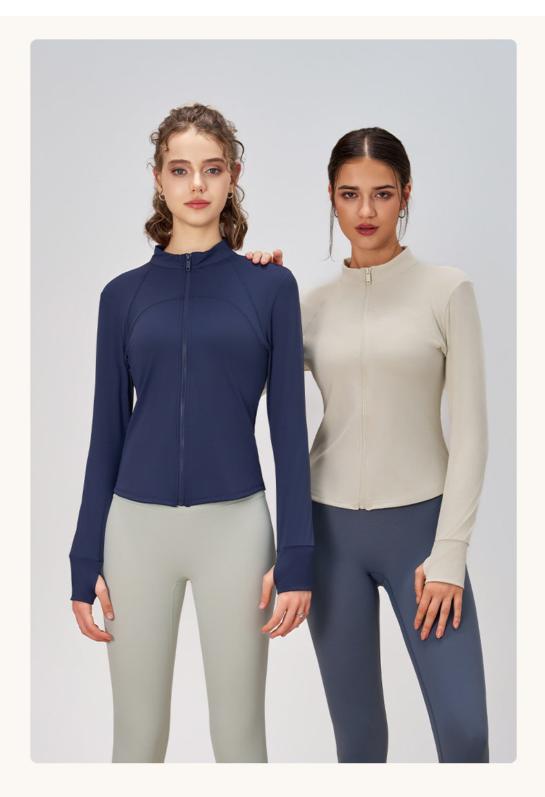 Yoga Clothes Zipper Coat Women Slim Fit Stand Up Collar Cinched Fitness Running Sports Yoga Coat Autumn