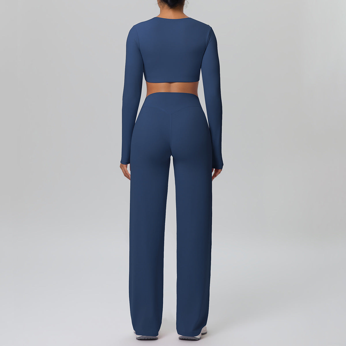 Women Long Sleeve Skin Friendly with Chest Pad Breathable Sports Drooping Straight Pants Yoga Set