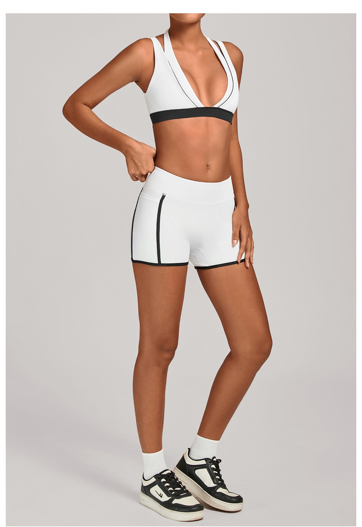 Autumn Sand Color Contrast Patchwork Yoga Pocket Tight Sports Women Outdoor Running Fitness Yoga Two Piece Sets