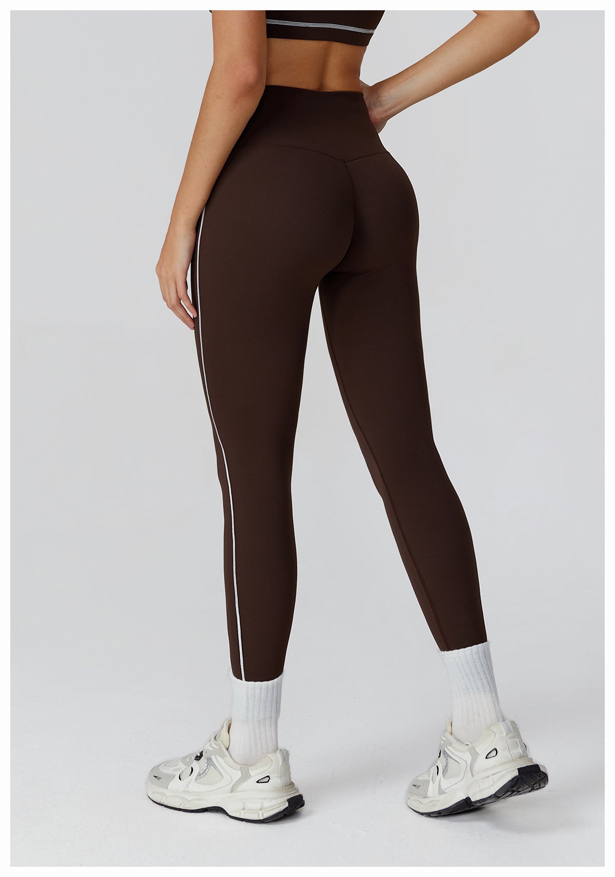 Sollinarry Contrast Color Brushed Yoga Trousers High Waist Tight Trousers Outdoor Cycling Running Exercise Workout Pants