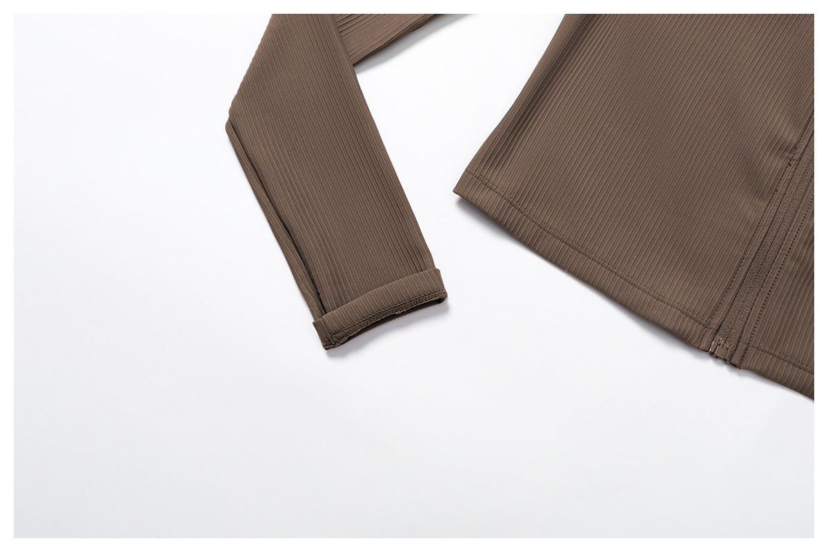 Sollinarry Thread Stand up Collar Slim Fit Yoga Jacket Slimming Outdoor Windproof Top Running Sports Fitness Jacket