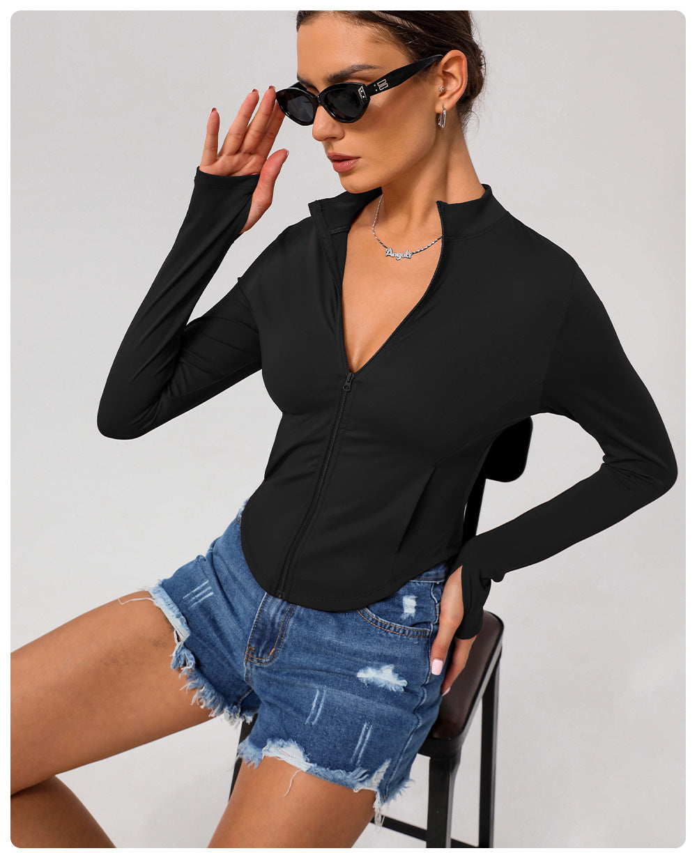 Small Stand Collar Yoga Clothes Women Slim Jacket Windproof Zipper Top Pocket Sports Running Tight Jacket