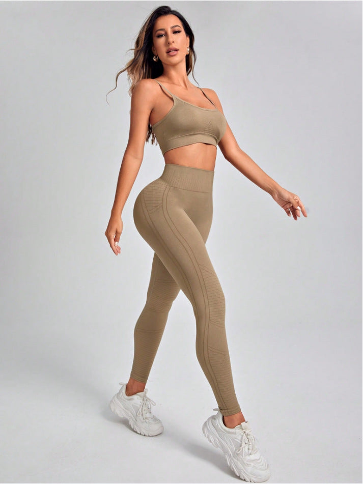 Tight High Waist Belly Contracting Yoga Pants Hip Lifting Perspiration Pilates Fitness Exercise Yoga Two Piece Sets