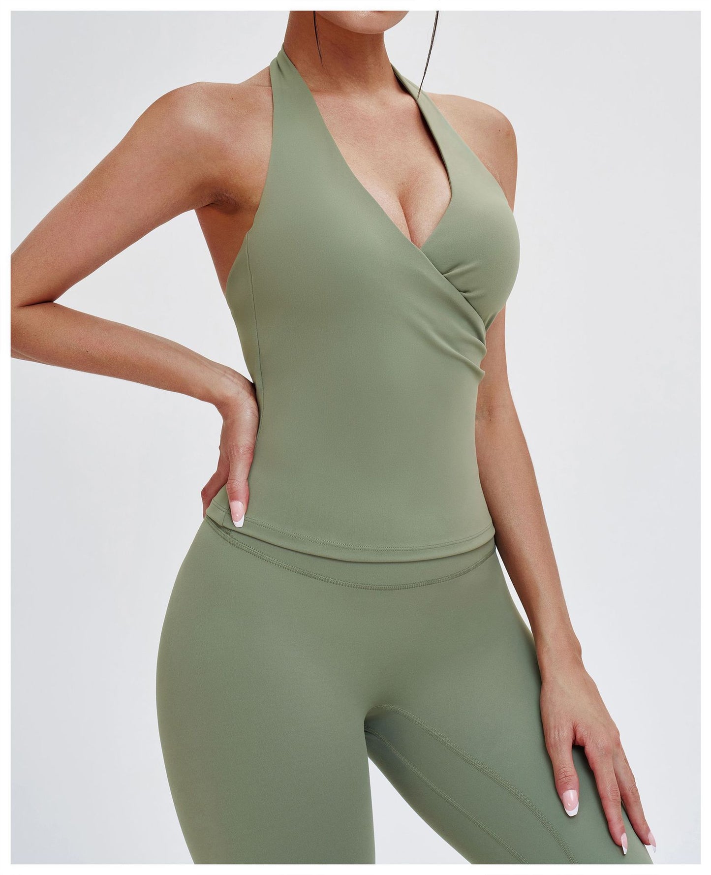 V neck Halter Yoga Vest Tight Brushed Beauty Back Exercise Vest Outdoor Running Workout Underwear