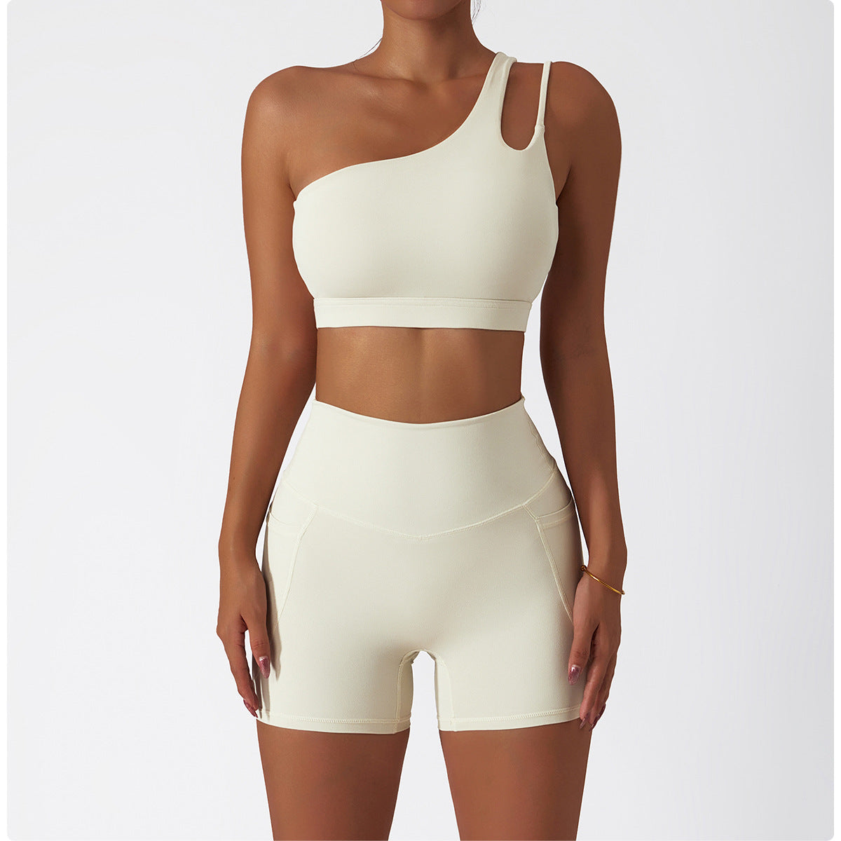 Sollinarry Oblique One Shoulder Shockproof Yoga Bra Cloud Sense Beauty Back Exercise Underwear Irregular Asymmetric Shoulder Strap Running Vest Top