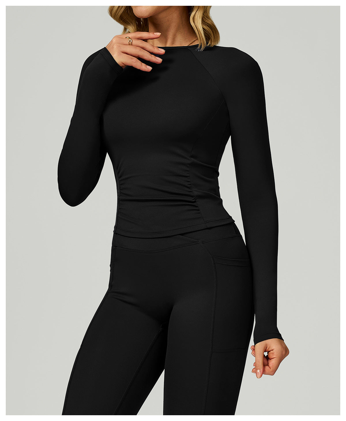 Sollinarry Nude Feel round Neck Yoga Long Sleeve Slim Fitting Belly Contracting High Sense Sports Top Outdoor Running Fitness Clothes
