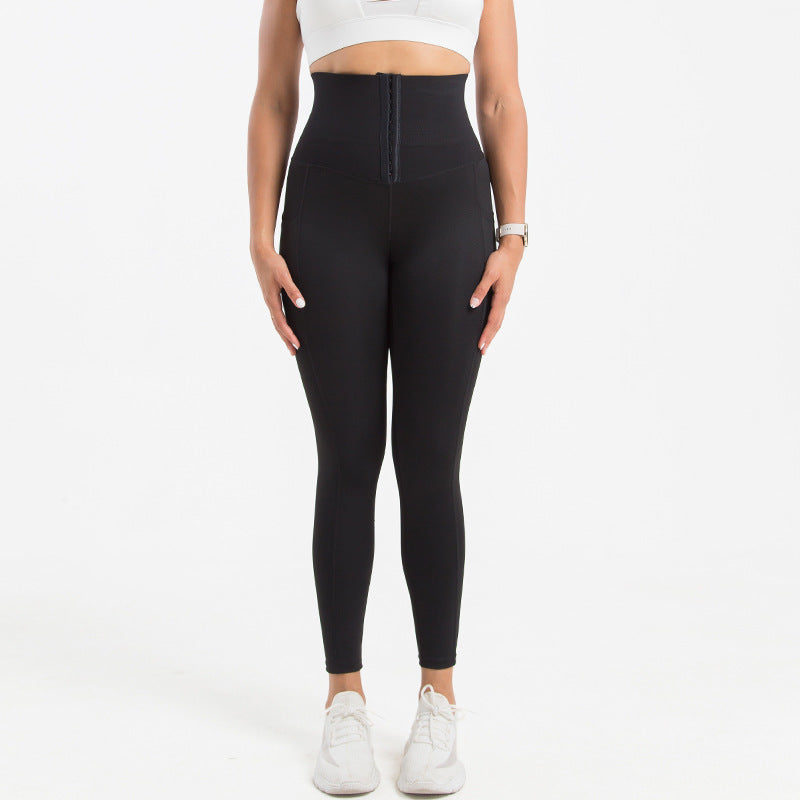 Breasted Yoga Pants Pocket Plus Size Belly Contraction Weight Loss Pants Sports Tight Yoga Shaping Pants